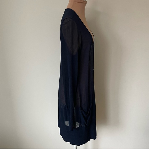 EILEEN FISHER Viscose Crepe Sheer Tunic Button Up V-Neck Blue Cardigan EUC Sz M - Picture 4 of 10